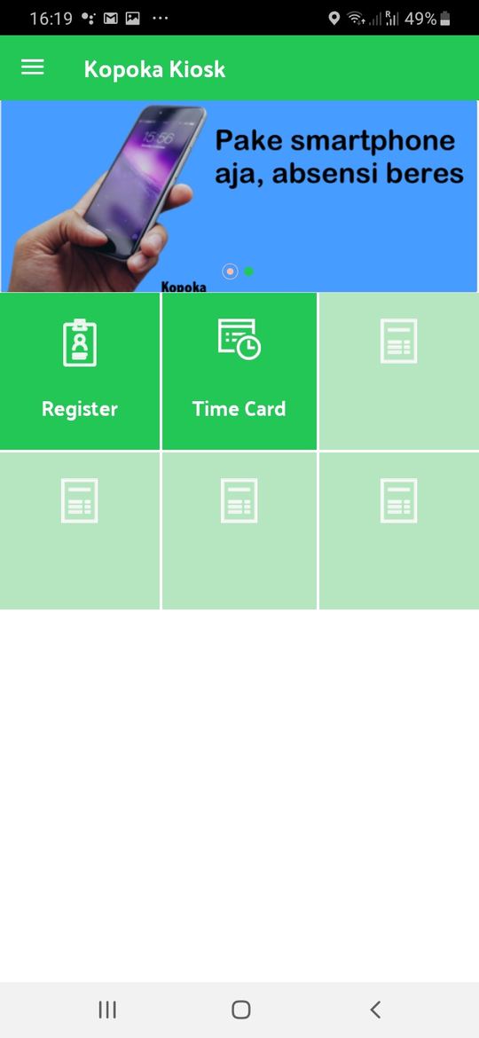 Layar menu utama Kopoka