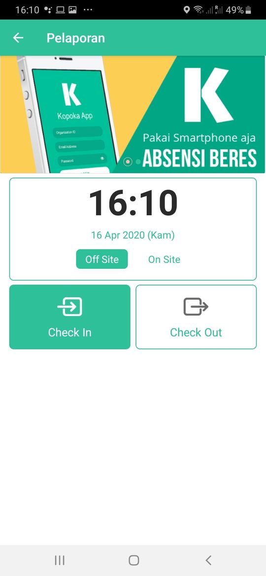 Layar reporting kunjungan Kopoka