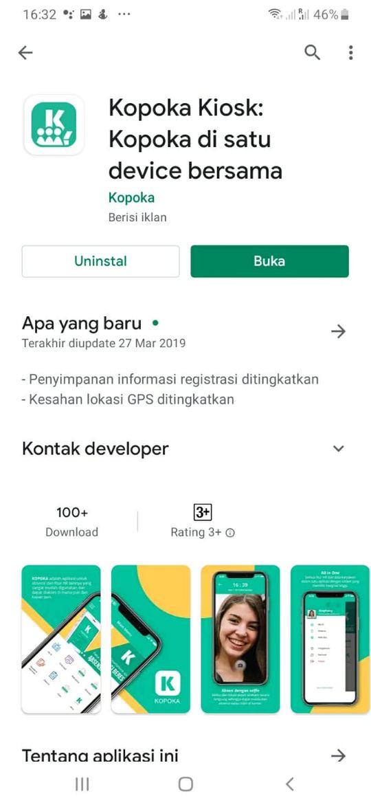 Layar pengajuan cuti dan lembur Kopoka